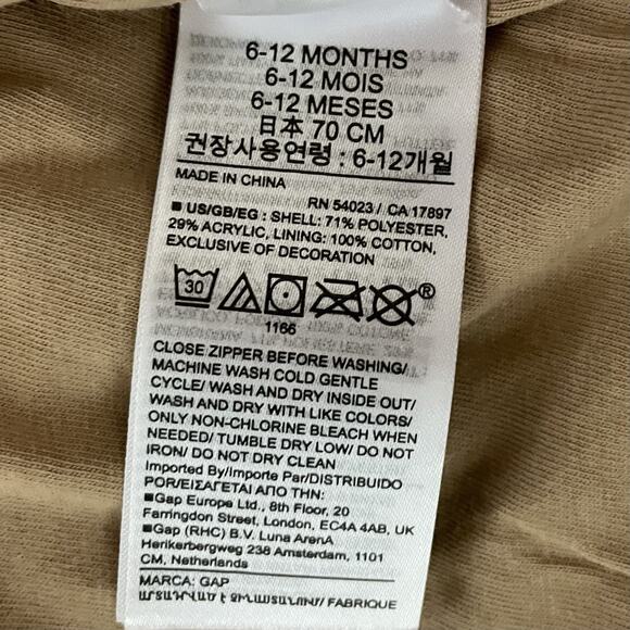 Baby Gap Teddy Sherpa One Piece 6 To 12 Mo Brown Bear Ear Appliqué Hood Cozy - Picture 8 of 11